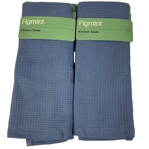 Figmint Kitchen Towels Waffle Weave Blue Set of 2 18x28 100% Cotton